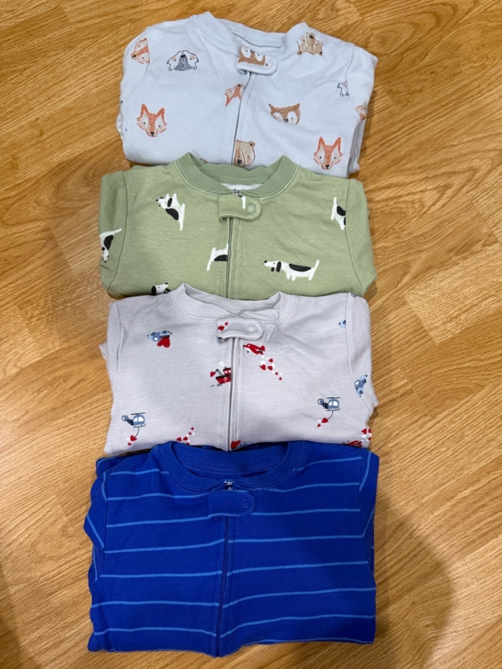 Bundle of 4 Baby Zip Footies - Blue, Grey, Green, Light Blue Pajamas (Size 4T)